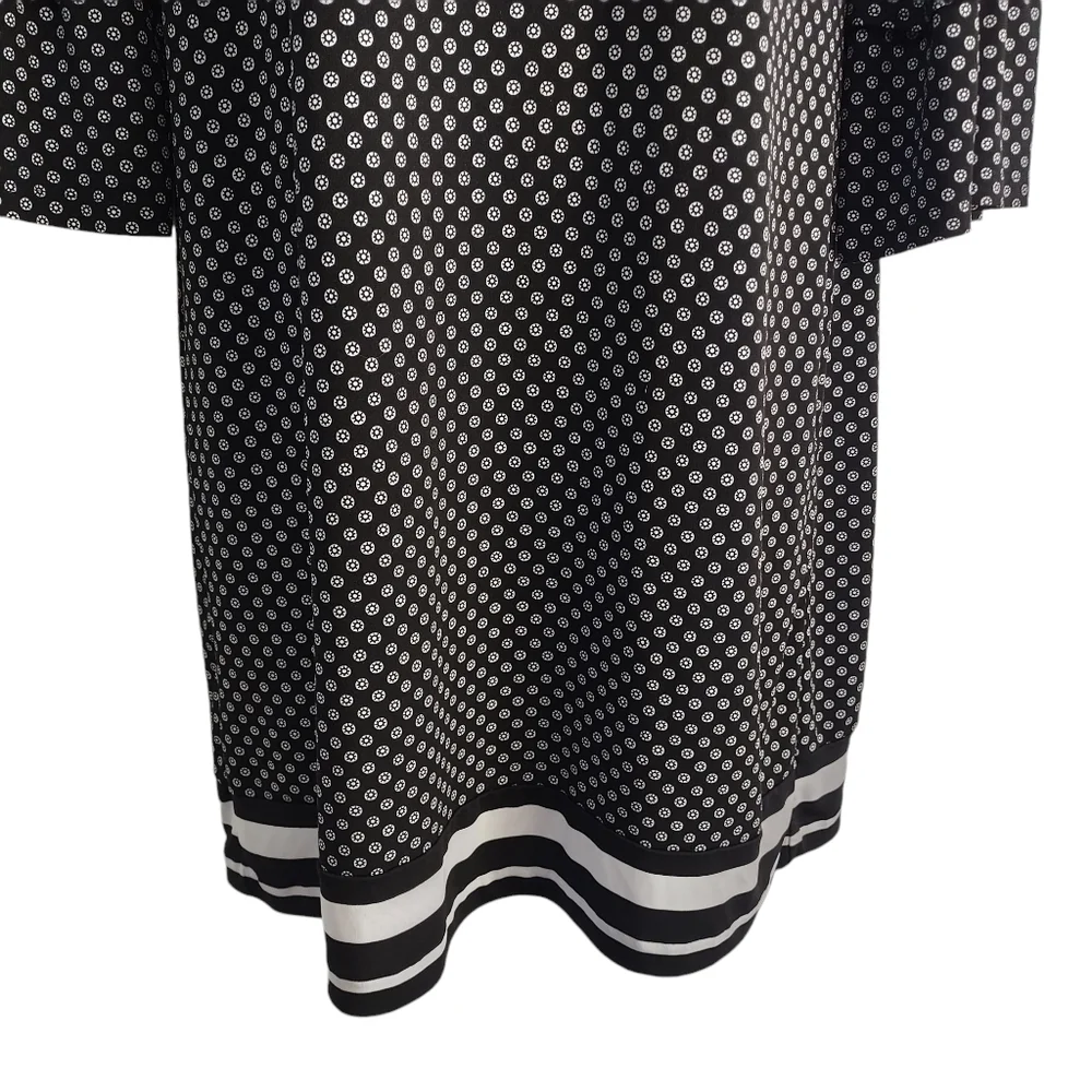 Michael Kors Dress Black White 3/4 Flare Sleeve Round Neck Stretch Size M